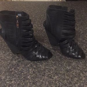 Size 6, strappy leather wedge sandals